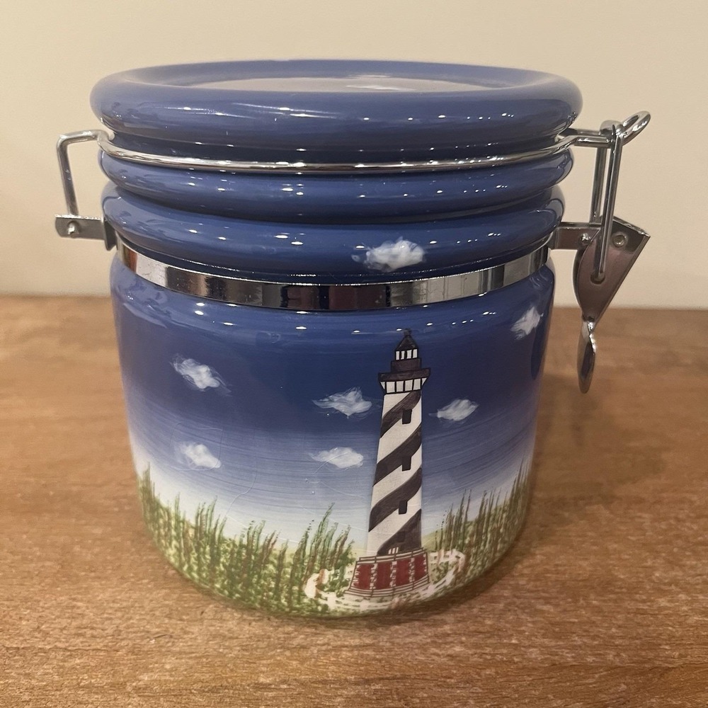 Geo Z Lefton Lighthouse Canister Cookie‎ Jar Hand Painted Ceramic Nautical 2000